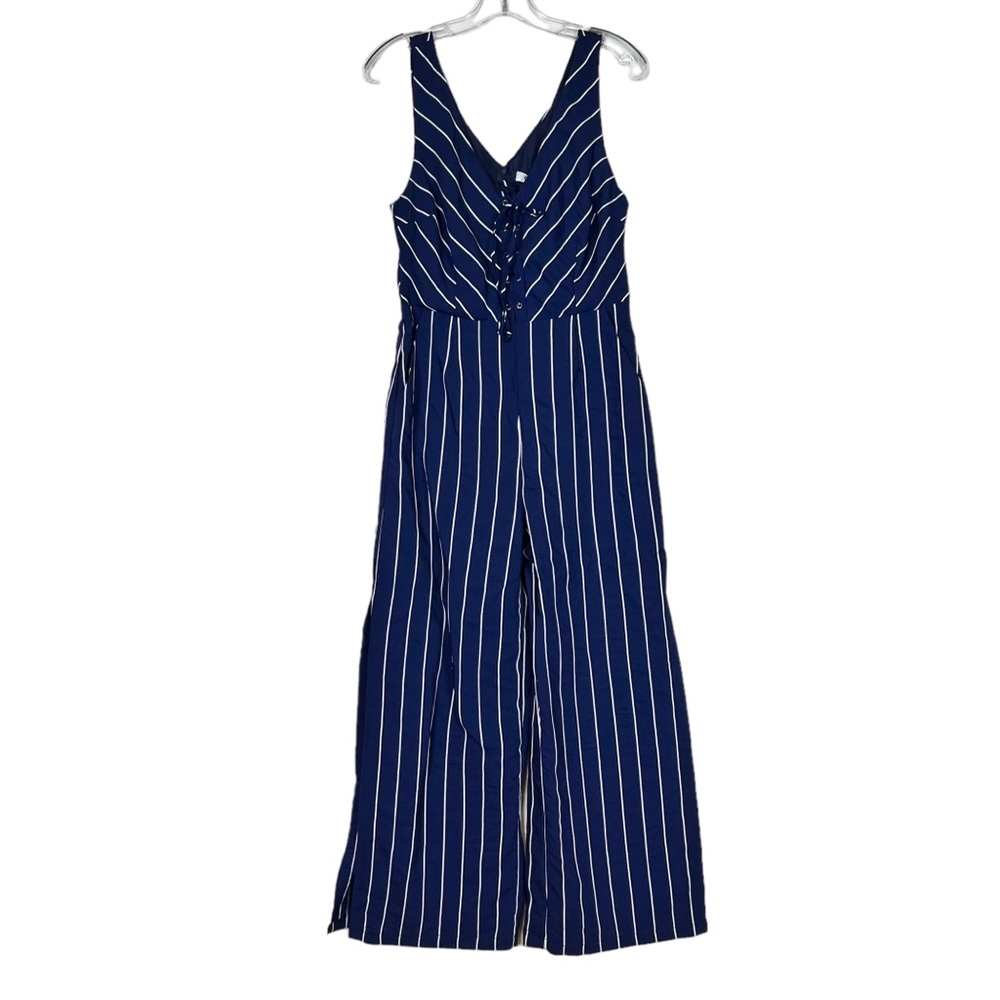 BB Dakota Blue Scout Striped Wide Leg Cropped Jumpsuit